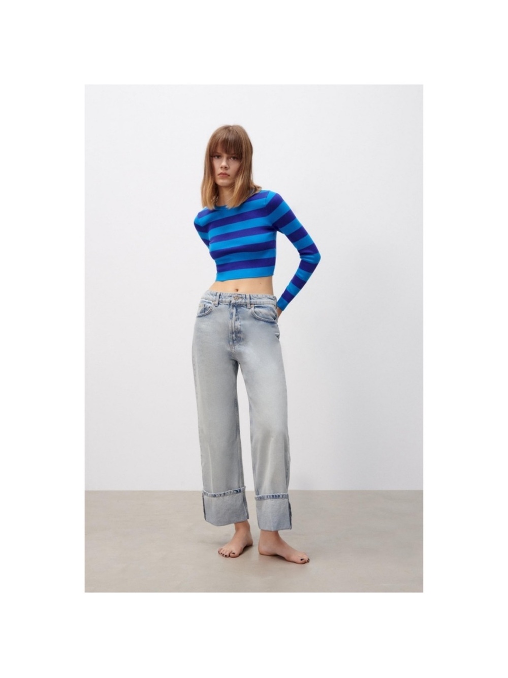 Zara blue striped sweater; cropped